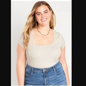 Old Navy Fitted Square-Neck Short Sleeve Tee | Textured Cream | Size L